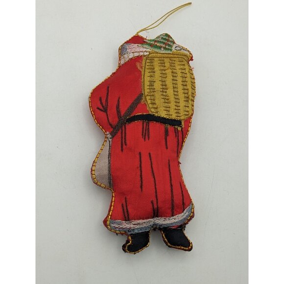 Vintage Santa Christmas Ornament Fabric Figurine Needlecraft Gold Thread 6.5" in - Picture 2 of 7